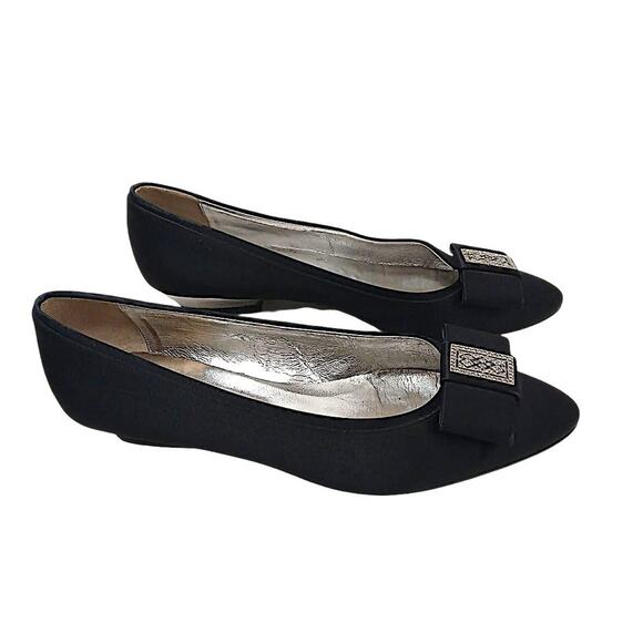 Gucci SILK Shoes Crystal Emblem Ballerina Bow Flats 39 B Black Formal Glamor VNT